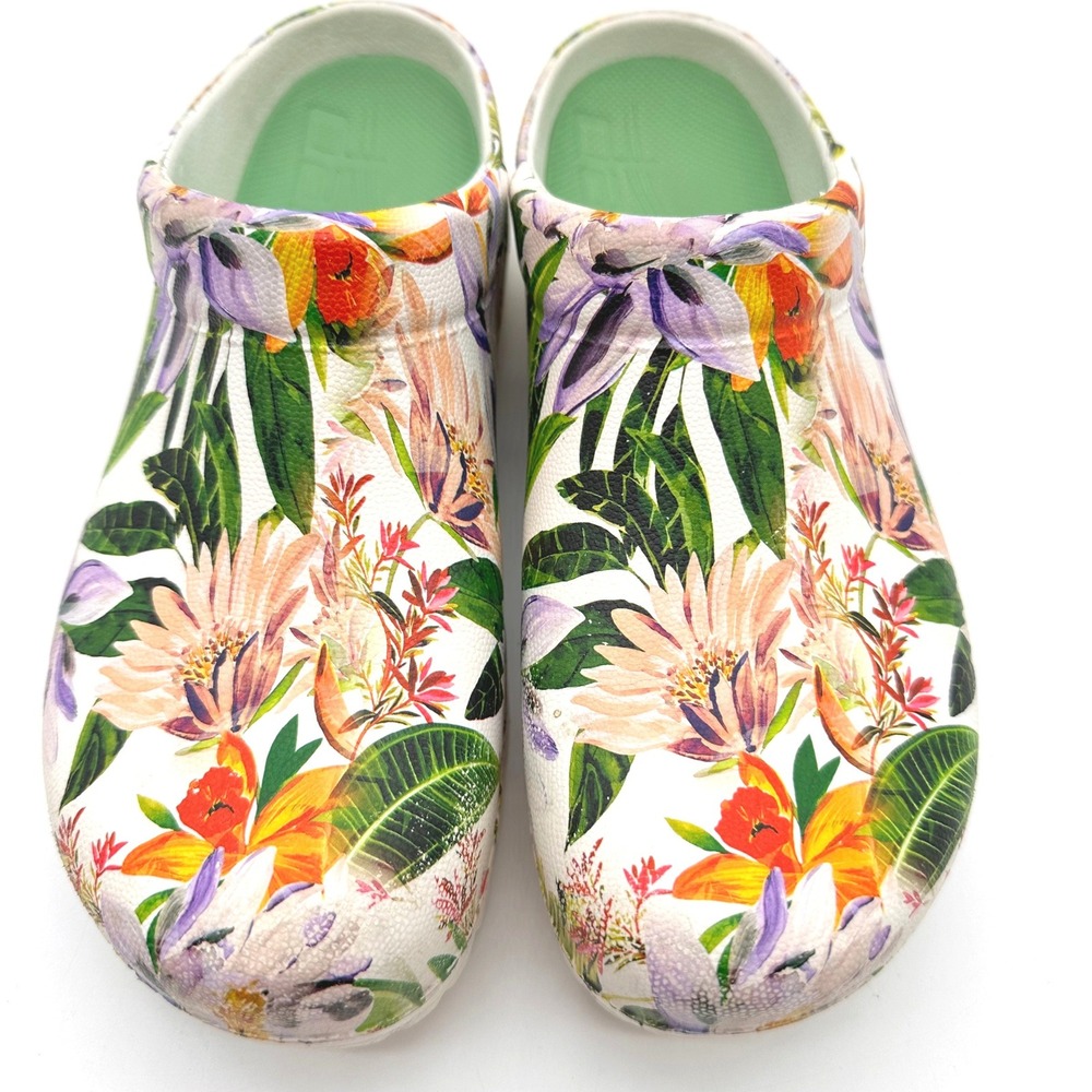 Dansko Kane Tropical Floral Eva Open Back Clogs Women White Multi Mules 37/6.5/7 - Picture 2 of 10